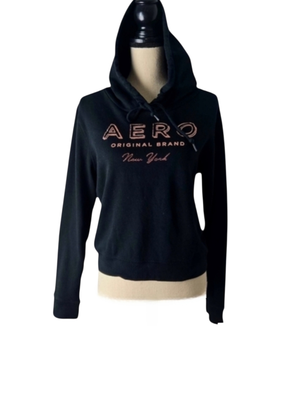 Aeropostale Black Foil Logo Print Hoodie Size Medium - Picture 3 of 8